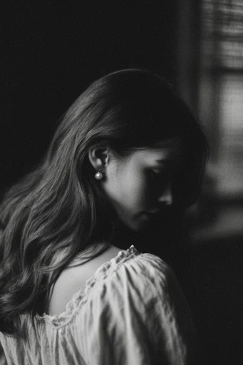 Cinematic Chiaroscuro Noir style reference image — introspective portrait