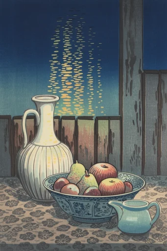 Nocturnal Woodblock Noir style reference image — indigo and cobalt nocturne