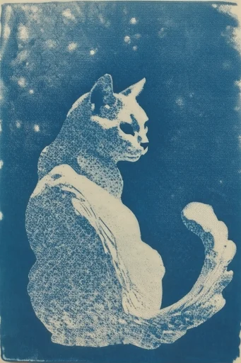 Nocturnal Cyanotype Dreamscape style reference image — vintage print aesthetic