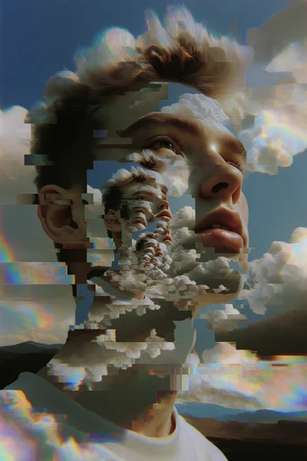 Recursive Glitch Surrealism style reference image — volumetric clouds