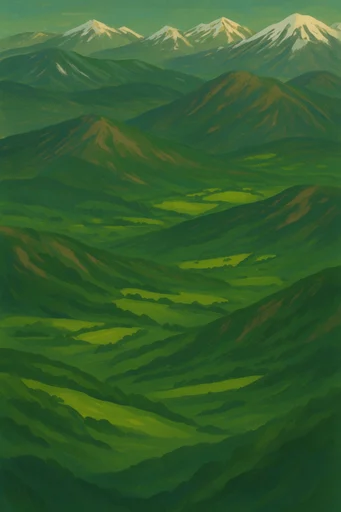 Whimsical Verdant Pastoral style reference image — gouache and watercolor illustration
