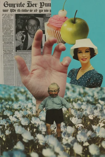 Analog Cosmic Surrealism style reference image — surrealist photomontage
