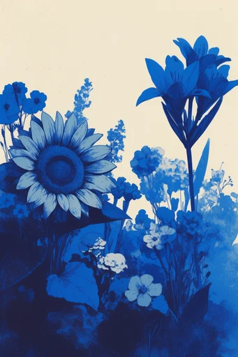 Textured Cyanotype Minimalist style reference image — surrealist graphic design