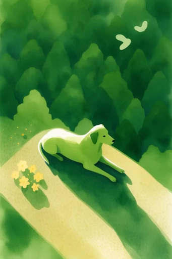 Whimsical Verdant Pastoral style reference image — dramatic long shadows