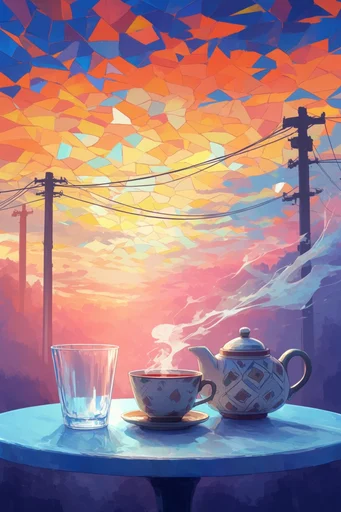 Prismatic Anime Apocalypse style reference image — hyper-saturated sunset