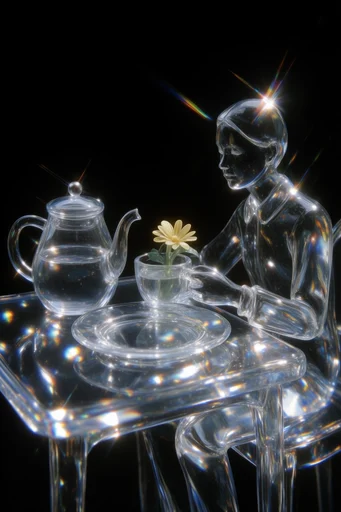 Prismatic Crystalline Refraction style reference image — hyper-realistic glass refraction
