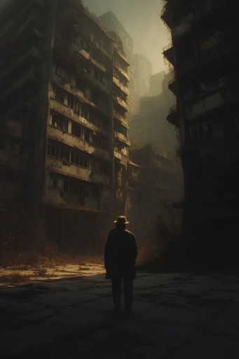 Atmospheric Industrial Dystopia style reference image — brutalist megastructures