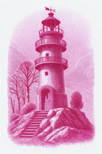Monochromatic Magenta Engraving style reference image — high-contrast graphic