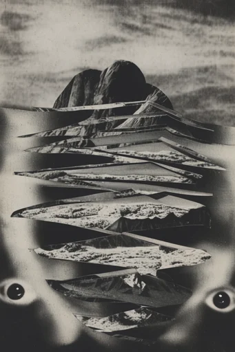 Deconstructed Monochrome Surrealism style reference image — high contrast black and white