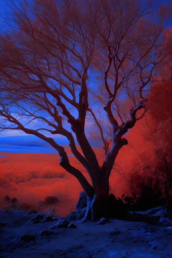 Surreal Infrared Crimson style reference image — high-contrast color blocking