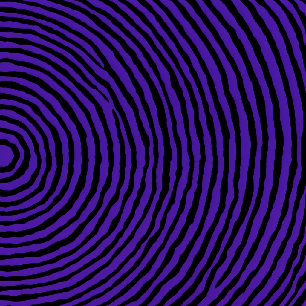 An abstract, hypnotic background featuring concentric, wavy stripes alternating between deep violet and stark black. The pattern radiates outward from the left side, expanding across the frame. The edges of each stripe are slightly organic and irregular, giving a naturally textured appearance similar to tree rings or animal stripes. The overall style is flat graphic design with a high-contrast, psychedelic op-art aesthetic.