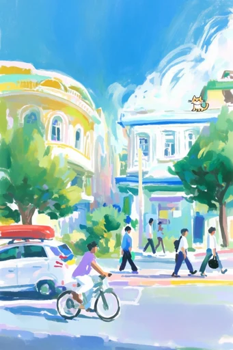 Vibrant Sunlit Gouache style reference image — digital gouache painting