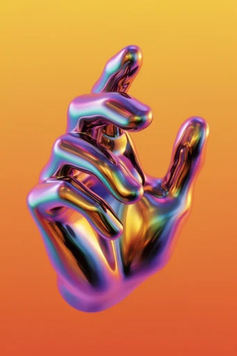 Iridescent Liquid Chrome style reference image — 3D fluid sculpture