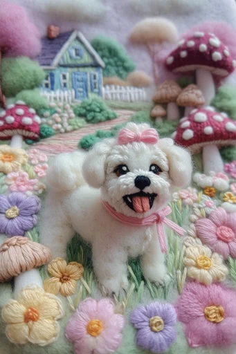 Tactile Fiber Landscapes style reference image — intricate stitch detail