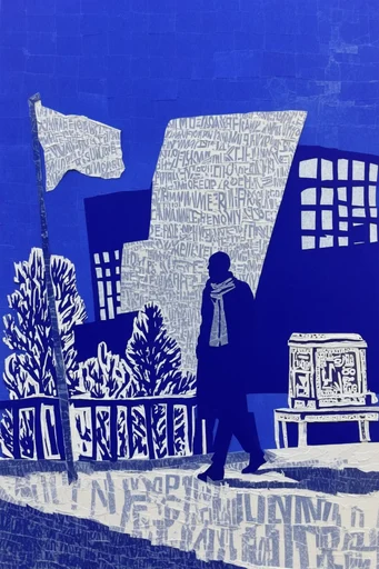 Monochrome Cobalt Surrealism style reference image — cyanotype blue and white