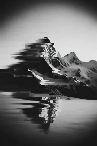 Monochrome Kinetic Glitch style reference image — high-contrast monochrome