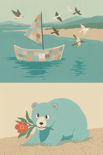 Textured Minimalist Narrative style AI image example 2