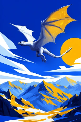 Geometric Adventure Landscapes style reference image — cobalt blue and golden yellow