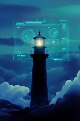 Analytical Cybernetic Surveillance style reference image — monochromatic blue-green