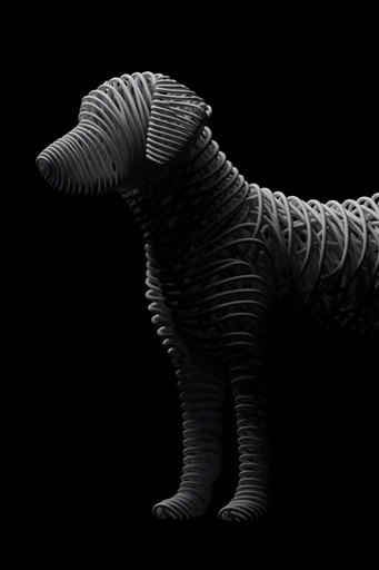 Monochromatic Kinetic Surrealism style reference image — high contrast black background
