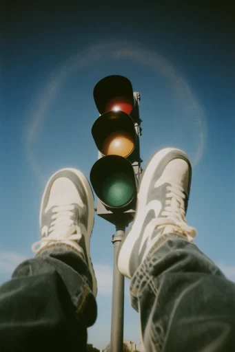 Dynamic Urban Perspective style reference image — extreme low-angle shot
