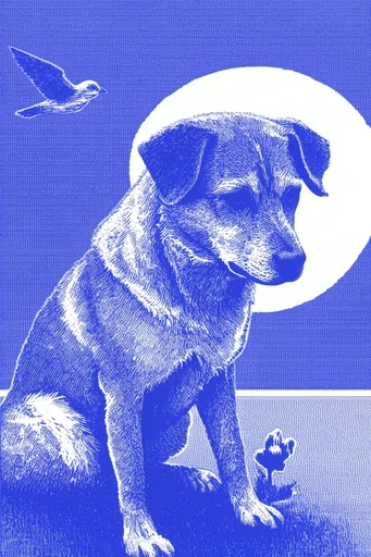 Ultramarine Graphic Printmaking style reference image — distressed print effect