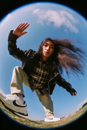 Distorted Urban Fisheye style reference image — 90s skate aesthetic
