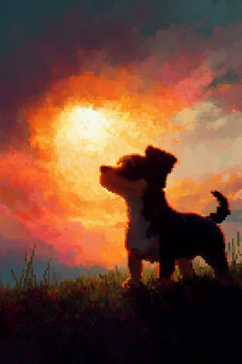 Nostalgic Twilight Pixelscapes style reference image — high-contrast color palette