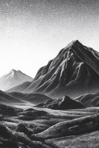 Gritty Chiaroscuro Pointillism style reference image — high-contrast monochrome