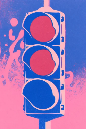 Vibrant Risograph Flux style reference image — cobalt blue and pink palette
