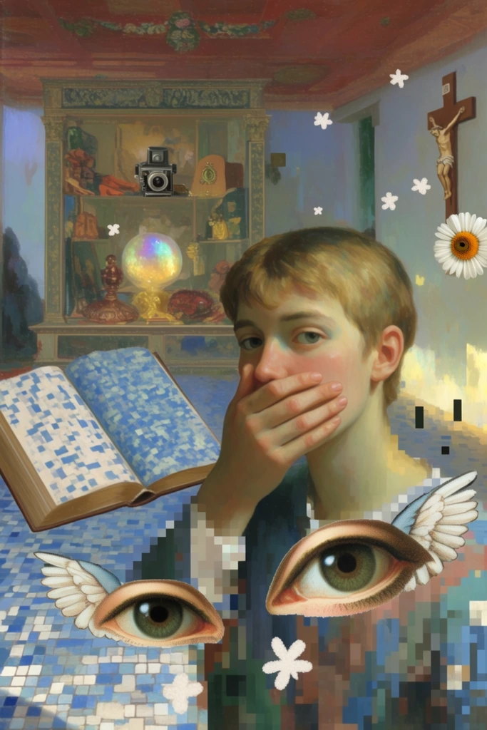 Digital Renaissance Glitch style AI image example 1