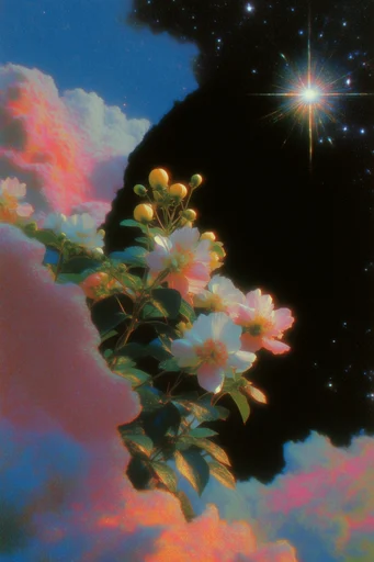 Analog Cosmic Surrealism style reference image — neon chromatic aberration