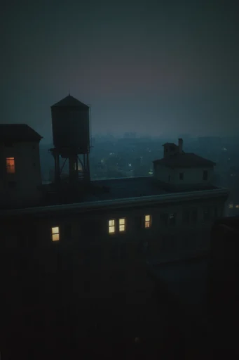 Melancholic Cybernetic Nocturne style reference image — atmospheric urban fog