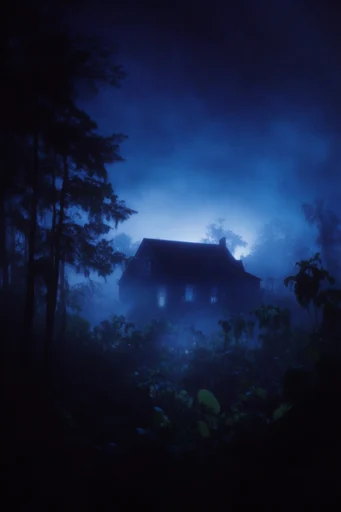 Ethereal Nocturnal Silhouette style reference image — dense misty forest