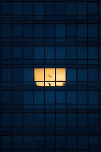 Luminous Urban Solitude style reference image — glowing warm yellow window
