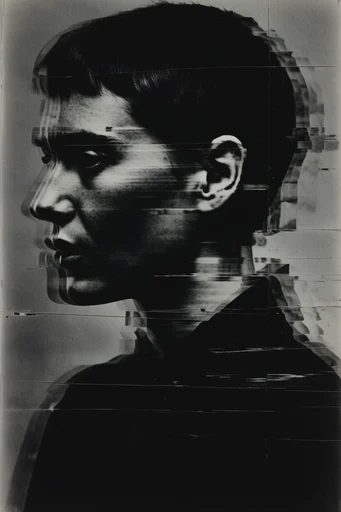 Fragmented Monochrome Collage style reference image — fragmented portraiture