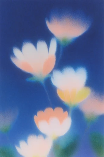 Ethereal Luminous Distortion style reference image — risograph airbrush aesthetic