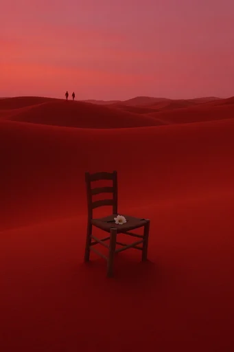 Surreal Crimson Sands style reference image — magenta sand dunes