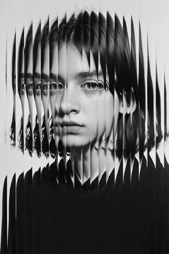 Fractured Monochrome Assemblage moodboard — generate AI images in this style