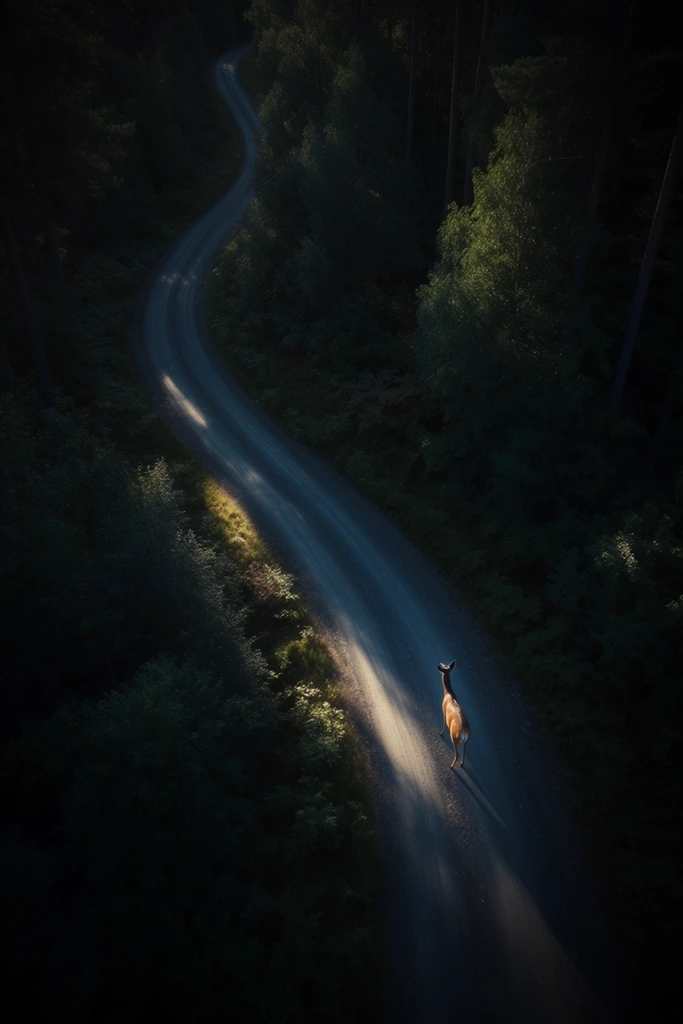 Nocturnal Aerial Minimalism style AI image example 3