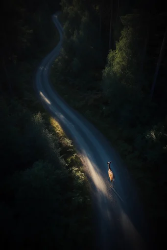 Nocturnal Aerial Minimalism style reference image — nocturnal atmospheric lighting