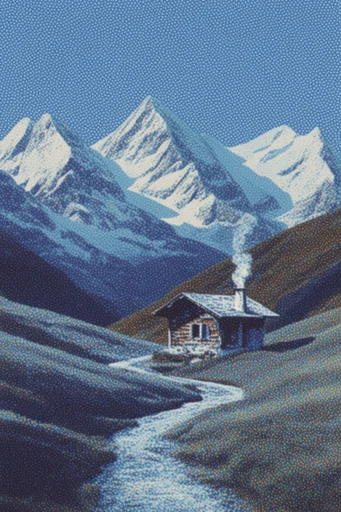 Dithered Noir Alpine style AI image example 4