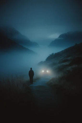 Cinematic Liminal Melancholy style reference image — heavy atmospheric fog