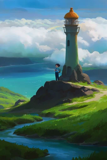 Nostalgic Ghibli Pastoral style reference image — lush green meadows
