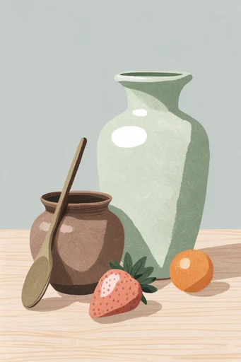 Textured Minimalist Folk style reference image — muted earth tones
