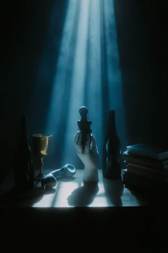 Cinematic Nocturnal Noir style reference image — chiaroscuro lighting