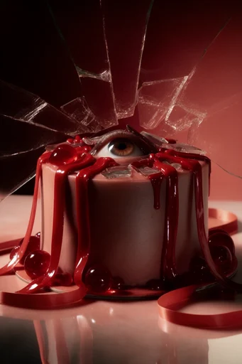 Crimson Noir Surrealism style reference image — macro makeup details