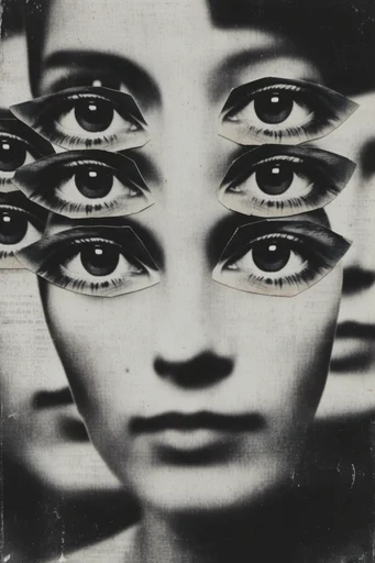 Surrealist Analog Montage style reference image — torn paper edges
