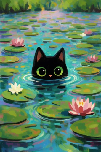 Whimsical Impressionist Waterscapes style reference image — shimmering water reflections