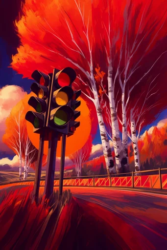 Luminous Crimson Woodland style reference image — vibrant crimson autumn